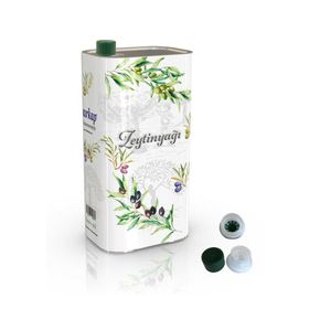 Sarkap 1 lt Beyaz Yeşil Zeytinli Kapaklı Zeytinyağı Tenekesi