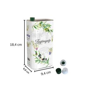 Sarkap 1 lt Beyaz Yeşil Zeytinli Kapaklı Zeytinyağı Tenekesi