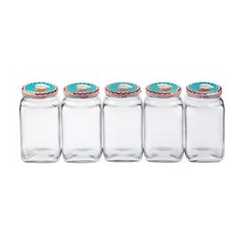 Sarkap 1000 ml 5'li Köşeli Kapaklı Cam Kavanoz