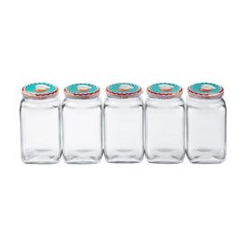 Sarkap 1000 ml 5'li Köşeli Kapaklı Cam Kavanoz