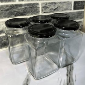 Sarkap 1000 ml Siyah 5'li Kapaklı Köşeli Cam Kavanoz