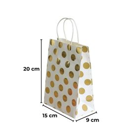 Sarkap 15x20x9 cm Sarı Puantiye Karton Kraft Kağıt Poşet Çanta