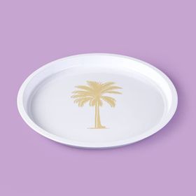 Sarkap 24x24 cm Krem Kahverengi Palm Desenli Yuvarlak Tepsi