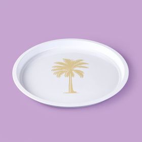 Sarkap 24x24 cm Krem Kahverengi Palm Desenli Yuvarlak Tepsi