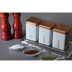 Sarkap 500 ml 3'lü Köşeli Beyaz Metal Kutu Baharat Seti