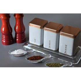 Sarkap 500 ml 3'lü Köşeli Beyaz Metal Kutu Baharat Seti