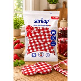 Sarkap 82 mm Kırmızı Mat Ekose Hijyenik Paketli 10 Adet Kavanoz Kapağı