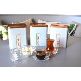 Sarkap Beyaz 1500 ml 3'lü Metal Coffee Tea Sugar Kutusu