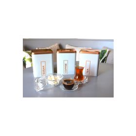 Sarkap Beyaz 1500 ml 3'lü Metal Coffee Tea Sugar Kutusu