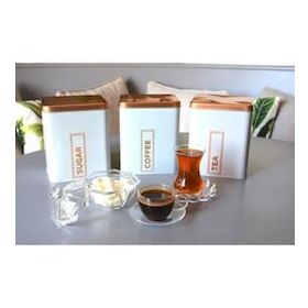 Sarkap Beyaz 1500 ml 3'lü Metal Coffee Tea Sugar Kutusu