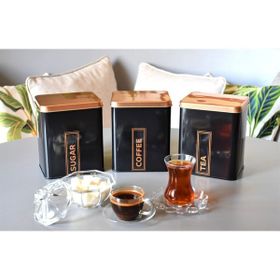 Sarkap Siyah 1500 ml 3'lü Metal Coffee Tea Sugar Kutusu