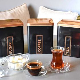 Sarkap Siyah 1500 ml 3'lü Metal Coffee Tea Sugar Kutusu