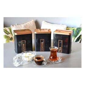 Sarkap Siyah 1500 ml 3'lü Metal Coffee Tea Sugar Kutusu