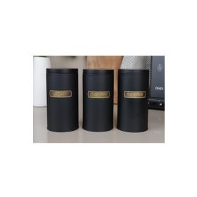 Sarkap Soft Touch Siyah Büyük Boy Metal Vakumlu Kapaklı 3'lü Saklama Kabı
