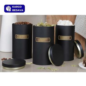 Sarkap Soft Touch Siyah Büyük Boy Metal Vakumlu Kapaklı 3'lü Saklama Kabı