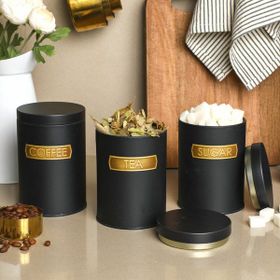 Sarkap Soft Touch Siyah Küçük Boy Metal Vakumlu Kapaklı 3'lü Saklama Kabı