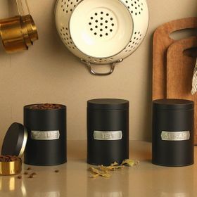 Sarkap Soft Touch Siyah Küçük Boy Metal Vakumlu Kapaklı 3'lü Saklama Kabı