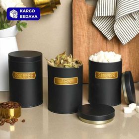 Sarkap Soft Touch Siyah Küçük Boy Metal Vakumlu Kapaklı 3'lü Saklama Kabı