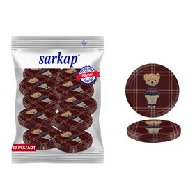 Sarkap Yeni Yıl Serisi 82 mm Ekose Teddy Kırmızı Hijyenik Paketli 10 Adet Kavanoz Kapağı