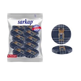 Sarkap Yeni Yıl Serisi 82 mm Ekose Teddy Lacivert Hijyenik Paketli 10 Adet Kavanoz Kapağı