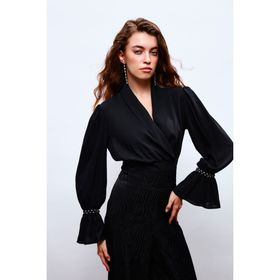 Sateen 1133-1065 Siyah Şal Yaka Korsajlı Kadın Bluz