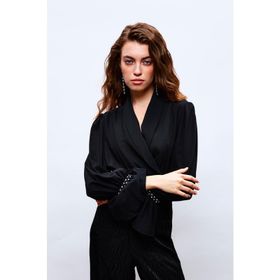 Sateen 1133-1065 Siyah Şal Yaka Korsajlı Kadın Bluz