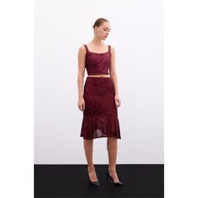 Sateen 20KET139K302 Bordo Volanlı Pul Payetli Kadın Etek