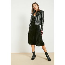 Sateen 20KET715K101 Siyah Pileli Midi Etek
