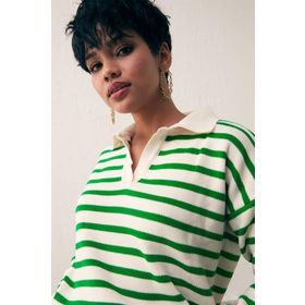 Sateen 678 137 1503 Elma Yeşilı Krem Kadın Çizgili Polo Yaka Triko