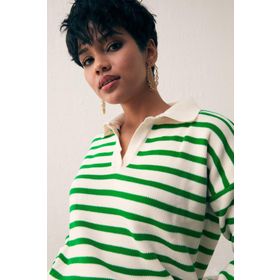Sateen 678 137 1503 Elma Yeşilı Krem Kadın Çizgili Polo Yaka Triko