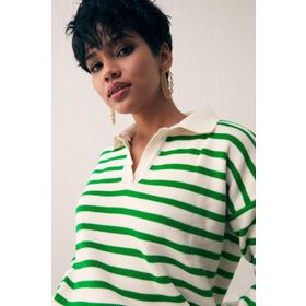 Sateen 678 137 1503 Elma Yeşilı Krem Kadın Çizgili Polo Yaka Triko