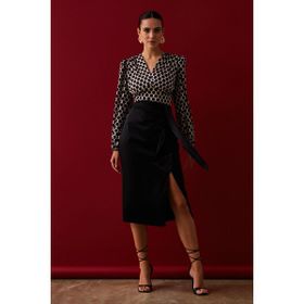 Sateen 9KET443K178 Siyah Yırtmaçlı Saten Kadın Etek