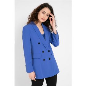 Sateen 9YCE115K142 Mavi Vatkalı Kruvaze Kadın Ceket