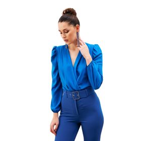 Sateen 9YCE115K142 Mavi Vatkalı Kruvaze Kadın Ceket