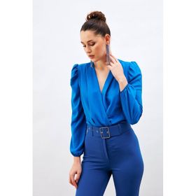 Sateen 9YCE115K142 Mavi Vatkalı Kruvaze Kadın Ceket
