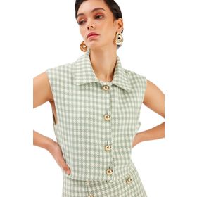 Sateen 9YCE740E112 Kazayağı Desenli Yelekli Kadın Ceket