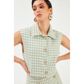 Sateen 9YCE740E112 Kazayağı Desenli Yelekli Kadın Ceket