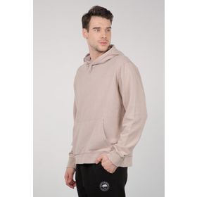 Sateen Men 20KSW760E102 Bej Kapşonlu Kanguru Cepli Kürklü Erkek Sweatshirt