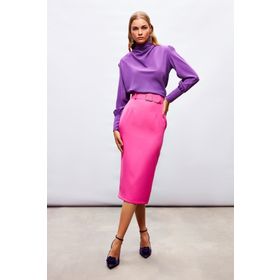 Sateen STN139KET2027 Fuşya Kemerli Kadın Kalem Etek