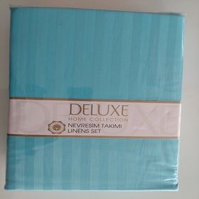 Saten Deluxe Mavi Çift Kişilik Nevresim Takımı