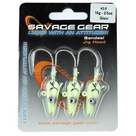 Savage Gear Sandeel Jig Head 16 gr 3/0 - 3PCS Glow Suni Yem