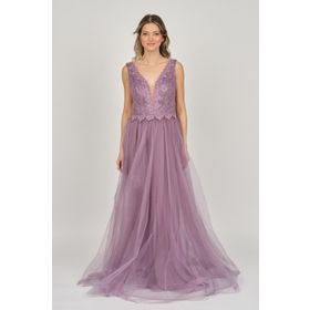 Saygın 0992383 Lila Kadın Abiye Elbise