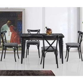 Says Metal Polo 75 x 120 cm Siyah-Mermer Masa Takımı