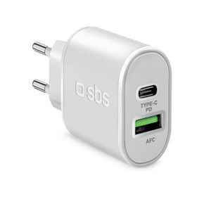 Sbs 1xUSB-A+1xUSB-C PD 20W Beyaz Seyahat Şarj Cihazı