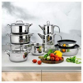 Schafer Grande Mia Inox Çelik Kapaklı 28 cm 16 Parça Çelik Çeyiz Seti