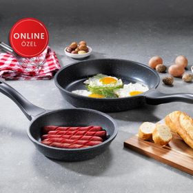 Schafer Gri Famos Yanmaz Yapışmaz 2 Parça Granit Döküm Tava Seti