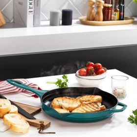 Schafer Guss Chef Döküm Yuvarlak 28 cm Turkuaz Grill Tava