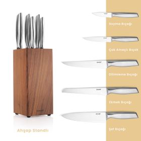 Schafer Solide Ahşap 6 Parça Kahverengi 02 Bıçak Seti