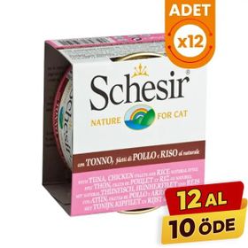 Schesir 12x85 gr Ton Balıklı ve Tavuklu Naturel Konserve Kedi Maması