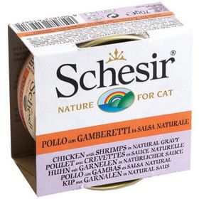 Schesir 6x70 gr Naturel Soslu Tavuklu ve Karidesli Kedi Konservesi